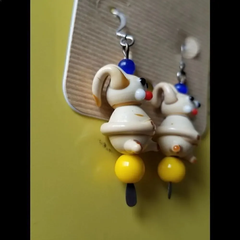 Artistic rabbit dangle earrings vintage funky quirky handmade fashion costume je